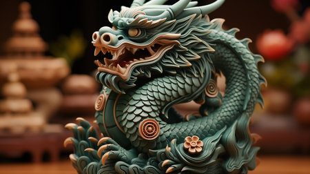 green wooden dragon, symbol of New Year 2024.の素材