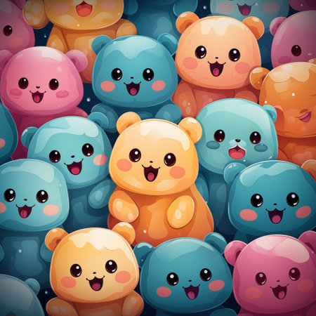 colorful smiling bears pattern.の素材