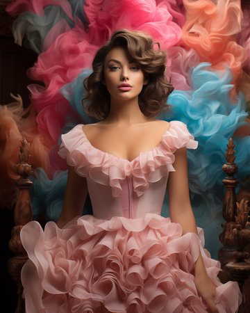 beautiful girl in the pink dress.の素材