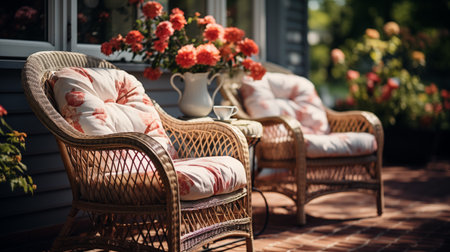 wicker chair on the porch.の素材