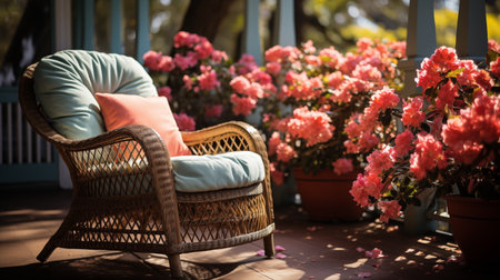 wicker chair on the porch.の素材