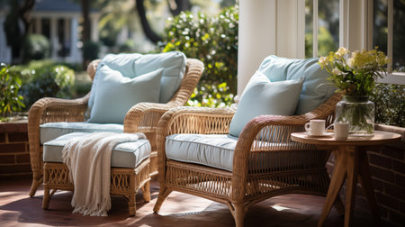 wicker chair on the porch.の素材