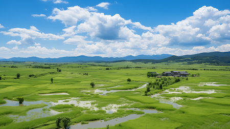rice fields in sunny day.の素材