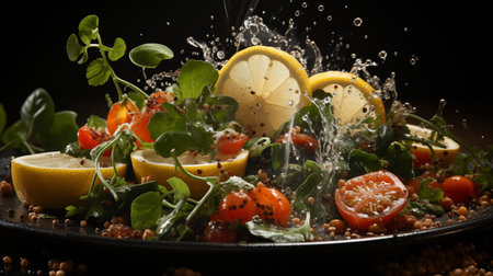 tasty salmon with vegetables.の素材