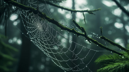 spider web with water drops.の素材
