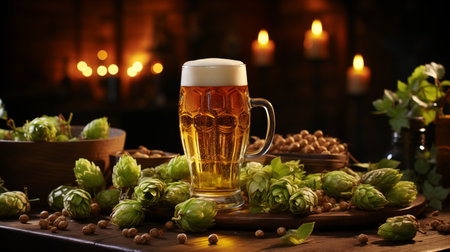 beer pint white green hops.の素材