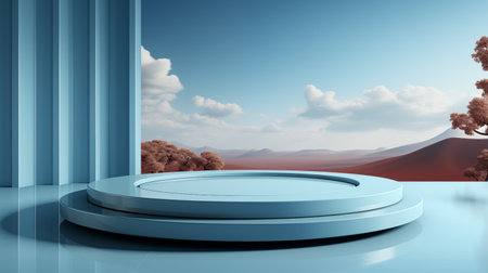 blue podium for products.の素材