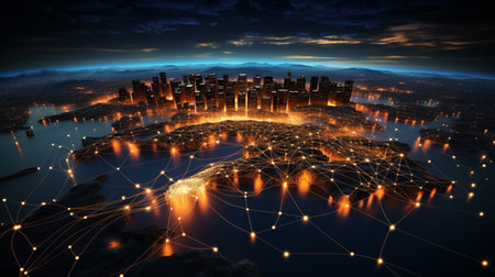 illustration of the big city at night from space.の素材