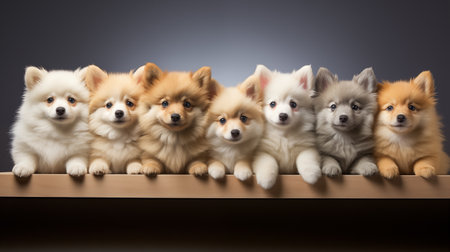 cute little puppies on the gray background.の素材