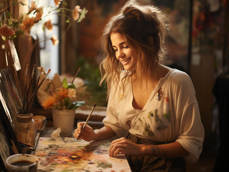 girl drawing a picture.の素材