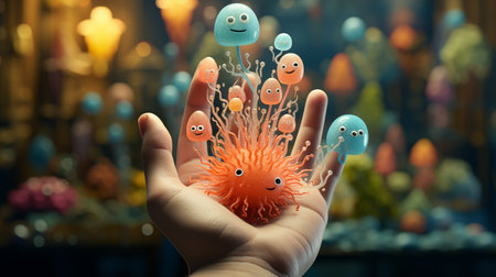 hands hold bacterias.の素材