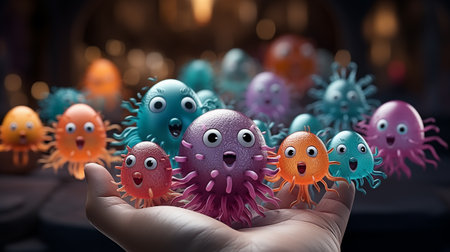 funny cartoon bacterias.の素材