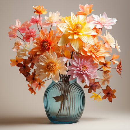 colorful glass flowers in the vase.の素材
