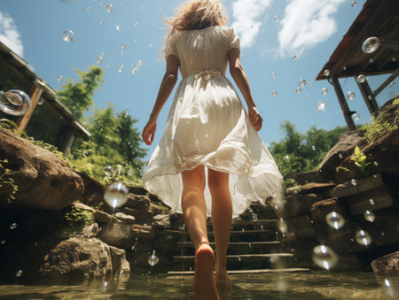 woman walking on the water.の素材