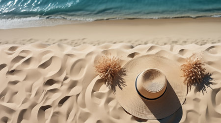 straw hats on the beach.の素材