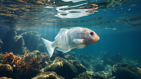 transparent fish in the water.の素材