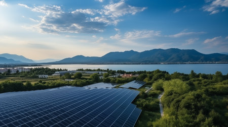 sun panels in a field.の素材