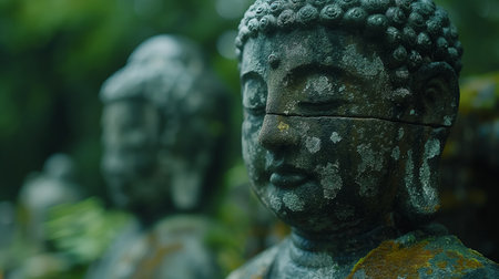 Buddha statue in the park. Selective focus and shallow depth of field.の素材