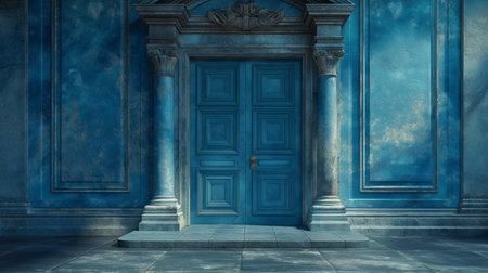 Classic interior with blue walls, columns and doors. 3d renderの素材