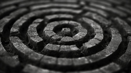 Conceptual image of a spiral made of stone in black and whiteの素材