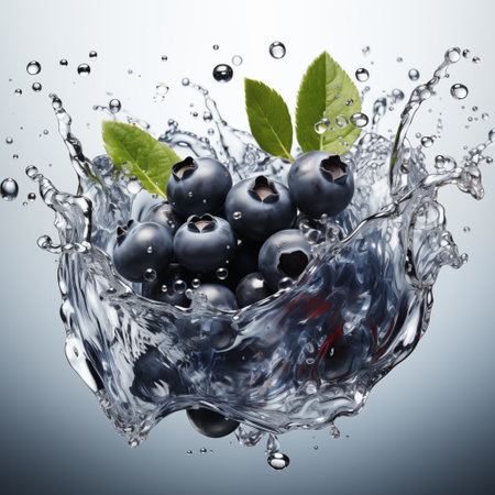 blueberries falling into water.の素材