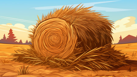 roll dry hay on the field.の素材
