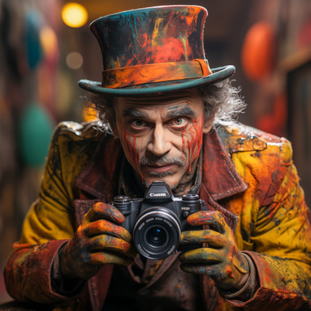 evil photographer with camera.の素材