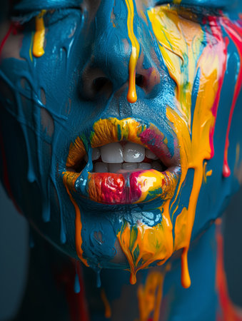front view mouth with colorful goo.の素材