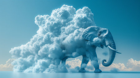 elephant on the clouds background.の素材