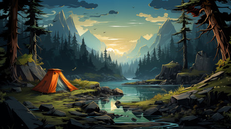 camping in the mountains.の素材