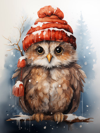 cartoon owl in hat.の素材