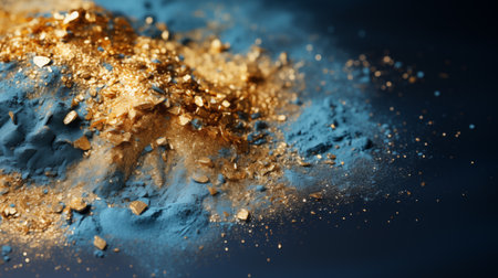 blue texture background with gold powders.の素材