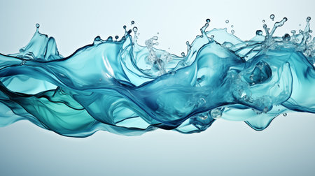 Blue water splash on white background. 3d rendering, 3d illustration.の素材