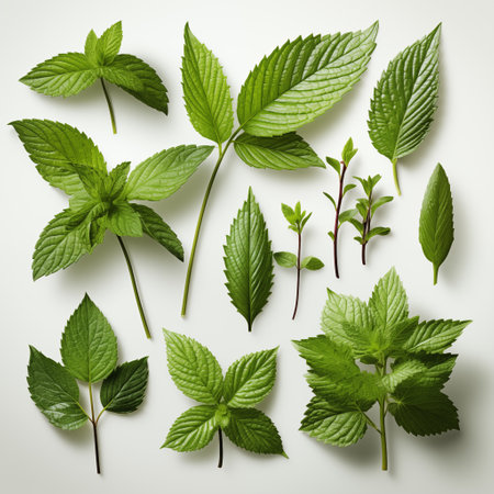 mint leaves isolated on white background.の素材