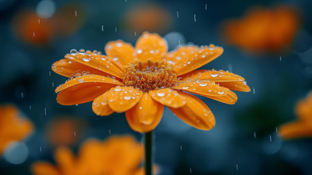 raindrop falling onto a vibrant flower.の素材