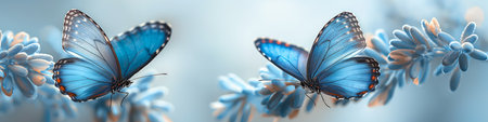 Pair of exquisite blue butterflies in flight.の素材