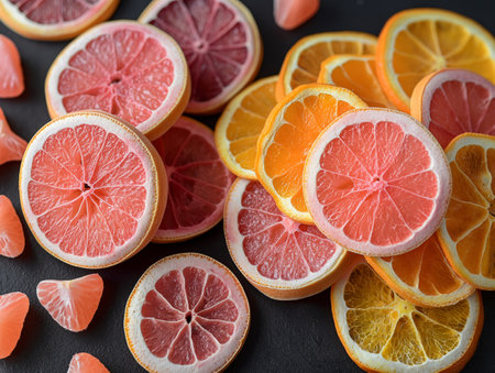 dried slices of grapefruits and oranges.の素材