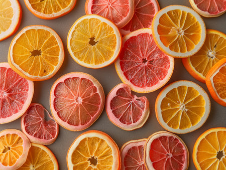 dried slices of grapefruits and oranges.の素材