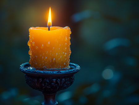 candles in Victorian candelabra on dark background.の素材