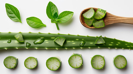 leaf Aloe Vera and Aloe Vera peeled pieces.の素材