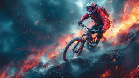 freeride mountain biker riding.の素材