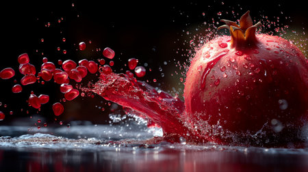 pomegranate in juice splash.の素材