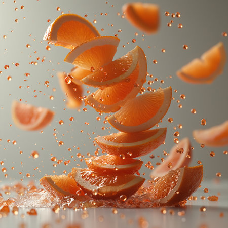 orange with juice drops.の素材