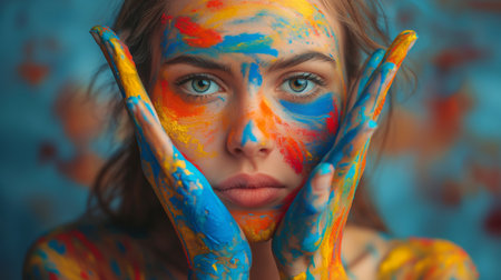 wonan with painting on her face.の素材