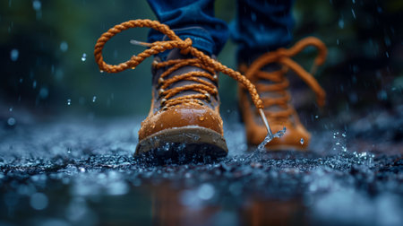 hiking boots on the rock.の素材