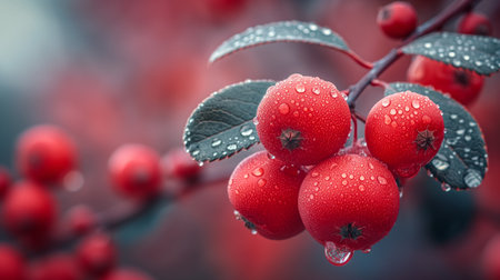 red berries on snow.の素材
