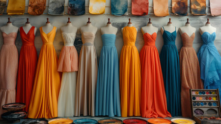 colorful fashion dresses sketches.の素材