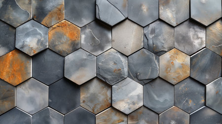 light gray relief hexagon tiles.の素材