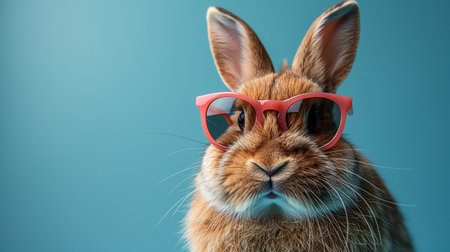 cute fluffy domestic rabbit wearing pink stylish sunglasses.の素材