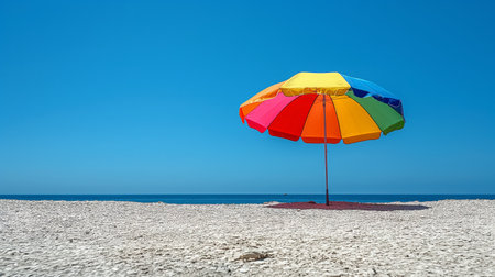 Colorful beach umbrella under the clear blue sky.の素材